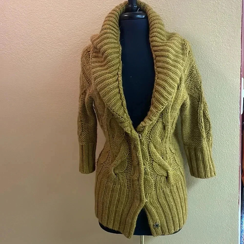 LOFT Mustard Cable Knit Cardigan